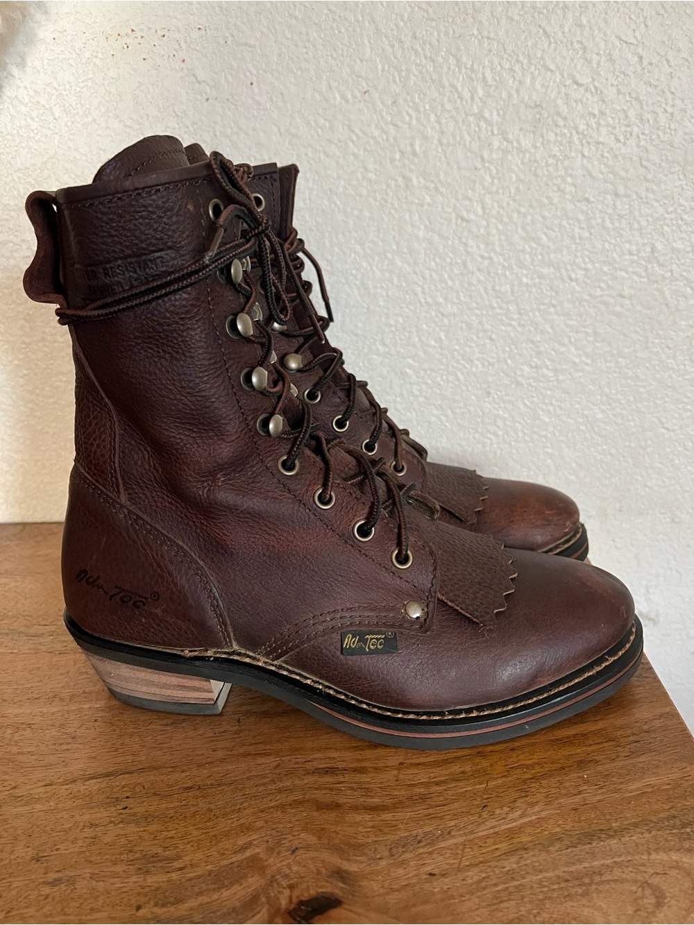 AD Tec Woman's  Chestnut 8" Leather Packer  Boots Soft Toe Size 9 M